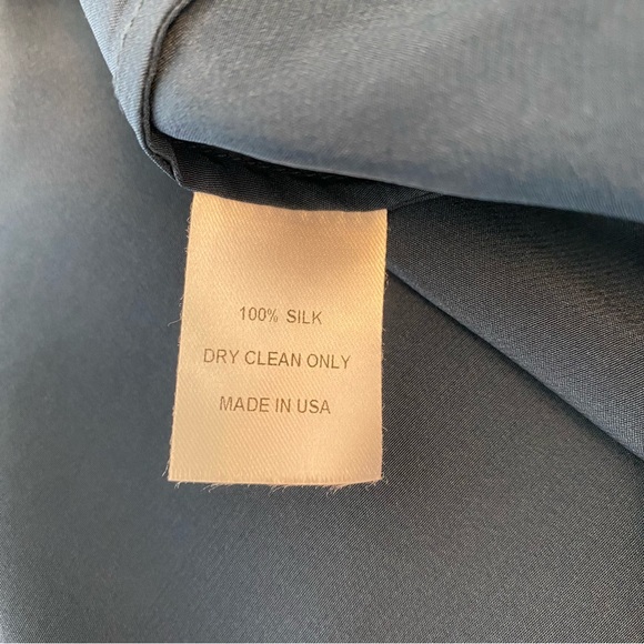 LIA KES 100% Silk Dress Navy Blue Midi Tassel Boatneck Side Tie - Picture 9 of 9